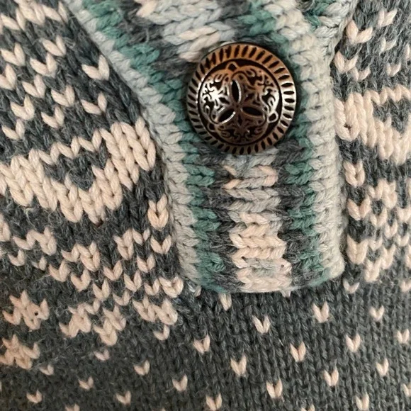 L.L. Bean Women's Fair Isle Knit Cotton Sweater Teal White Vintage Medium - Picture 4 of 8